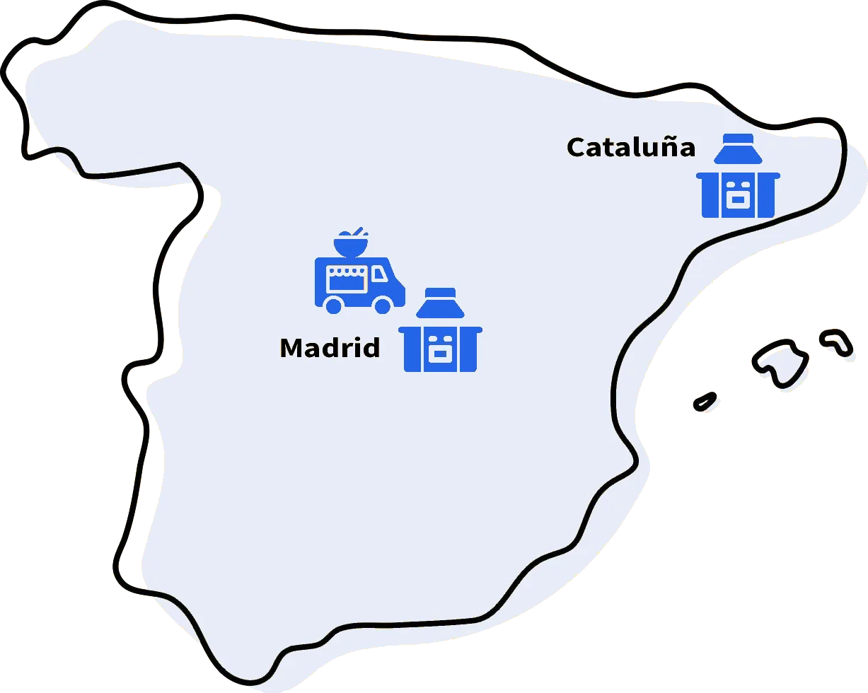 espana Mapa d´Espanya amb les cuines centrals de Catasa a Madrid i Granollers (Barcelona)